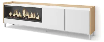 Produktbild von TV-Möbel Holzeffekt weiß und eiche 212x35x61cm Kamin mit Feuereffekt