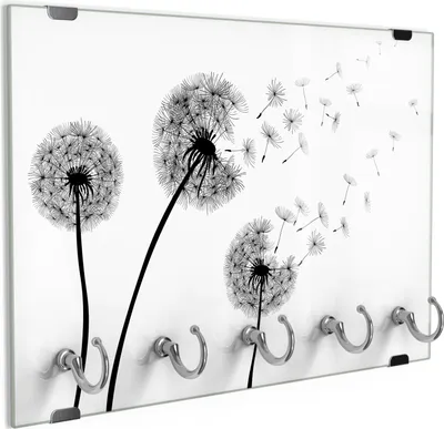 Produktbild von DEQORI Schlüsselbrett Glas 30x20 cm 'Schwarze Pusteblumen' Schlüssel Halter Board Haken