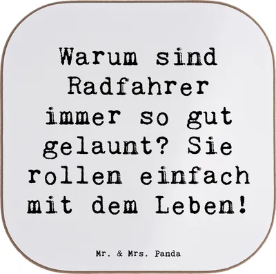 Produktbild von Mr. & Mrs. Panda Untersetzer Tasse Spruch Radsport Glück - Weiß - Geschenk, Holzuntersetzer, für Gläser, Sport, Teamsport, Geschwindigkeit, Freiheit, Lebensfreude, Glas
