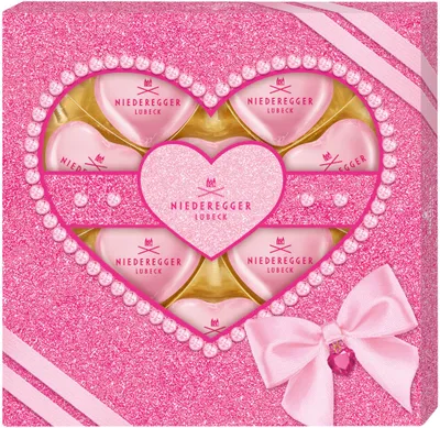 Obrázok produktu pre Niederegger Marcipánové srdiečka Marc de Champagne biela čokoláda 125g