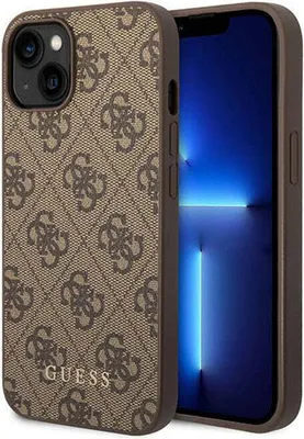 Obrázok produktu pre Guess pevný kryt 4G s kovovým zlatým logom na iPhone 15 Plus (GUHCP15MG4GFBR) - hnedý