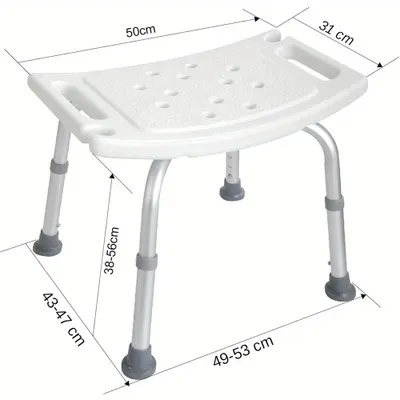 Image de Siège de douche - Tabouret de douche - Réglable en hauteur de 40 à 53 cm - Antidérapant - Structure métallique - Portable - Sans rembourrage - Pour personnes âgées et femmes enceintes
