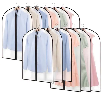 Imagen del producto de Bolsas para ropa con cremallera, 12 unidades, de 60 x 100/120 cm, fabricadas en PEVA, para almacenamiento