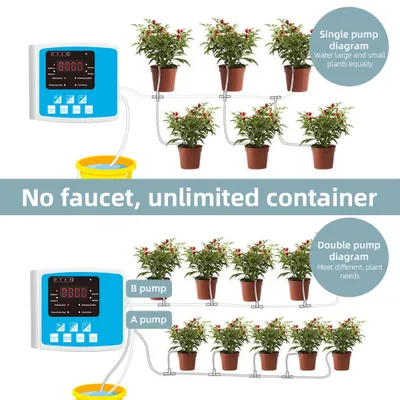 Produktbild von Automatisches Tropfbewaesserungsset, USB-Strombetrieb und Solarpanel-betriebene Sprachansage, DIY 15 Toepfe, zeitgesteuertes Bewaesserungsgeraet, Doppelpumpe, Selbstbewaesserungssystem fuer Terrasse, Rasen, Gewaechshaus, Blumen