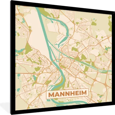 Produktbild von MuchoWow® Gerahmtes Poster Manneheim - Karte - Vintage - Stadtplan 40x40 cm - Poster mit Schwarzem Bilderrahmen Wandposter Rahmen Foto Bilder - Mit Rahmen - Wanddekoration Schlafzimmer