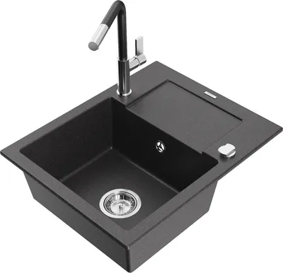 Produktbild von Mexen Enzo 1 Becken-Granitspüle mit Abtropffläche und Mischbatterie Flora, Schwarz gesprenkelt - 6506-76-670401-07