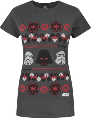 Produktbild von Star Wars Damen Darth Vader Fair Isle Weihnacht T-Shirt NS4236 (M) (Anthrazit)