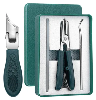 Produktbild von 3-teiliges Nagelknipser Set mit Adler-Schnabel-Winkel, Auffangbehälter, Nagelfeile – Grün
