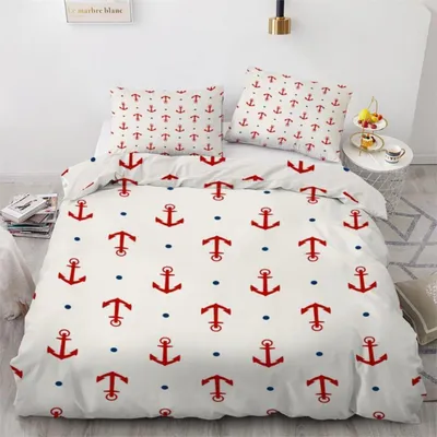 Obrázok produktu pre Sada posteľnej bielizne 155x220 cm, 3-dielna, mikrovlákno, motív kotvy, zapínanie na zips