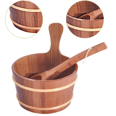 Produktbild von Saunaeimer aus Zedernholz, Löffelset aus Holz, 4 l Gießeimer für Trockendampfbäder, Schwitzöfen, zum entspannenden Saunabaden, Saunaraumzubehör
