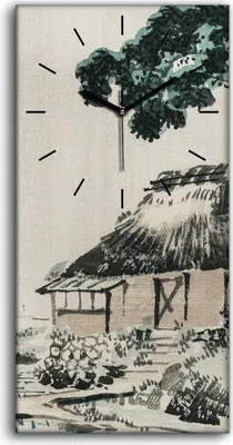 Produktbild von Wandkunst Leinwand Bild Uhr 30x60 Malerei Asiatische Hütten Baum Kunst - schwarze Hände