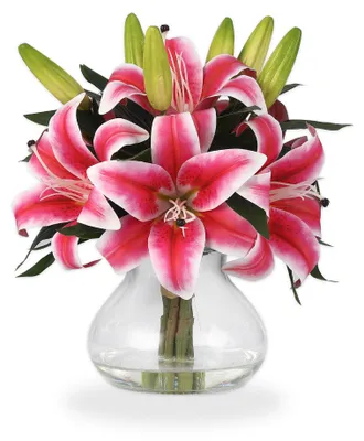 Imagen del producto de Lirio artificial, color rosa, con maceta, ideal para decoración de interiores