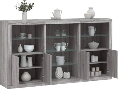Produktbild von vidaXL Sideboard mit LED-Leuchten Grau Sonoma 181,5x37x100 cm