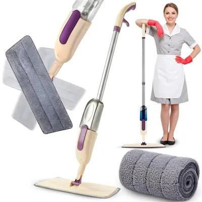 Produktbild von Bodenwischer mit Sprühfunktion Mikrofaser Set Mopp Wischmop Wischmopp Fliesen Reinigung Mikrofaserpad Stahlstiel 125cm Fliesen Retoo