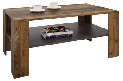Produktbild von Couchtisch Wohnzimmertisch ANIMO mit Ablage, 100 x 60 cm, Nachbildung Old Style/Beton dunkel