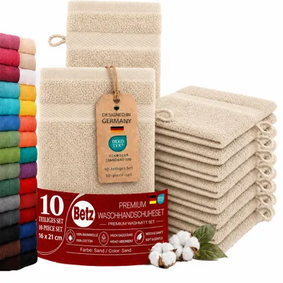 Produktbild von Betz 10 Stück Waschhandschuhe 16x21 cm PREMIUM 100% Baumwolle  Farbe: sand, KI-generiertes Bild