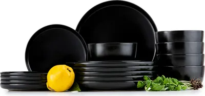 Produktbild von Konsimo Tafelservice VICTO Geschirrset Speiseteller Dessertteller Schale 6 Personen (18-tlg.) "VICTO", Schwarz, Keramik, Loft, 20/27/14.5cm