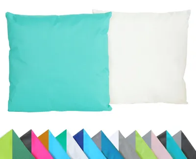 Produktbild von JACK 2er Set Wende Outdoor Kissenhülle Kissenbezug 2-farbig 45x45cm Wasserfest Lounge Kissen Garten Stuhl Lotus Effekt, Farbe:Aqua - Elfenbein