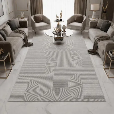 Produktbild von Teppich Grau Muster pflegeleicht modern Größe - 80 x 300 cm
