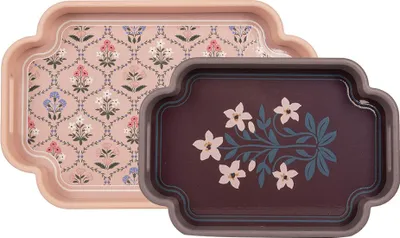 Produktbild von Clayre & Eef Tablett set van 2 Grau Holz Blumen