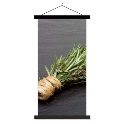 Produktbild von MuchoWow® Textilposter Thymian - Kräuter - Grün - Tisch - Küche - Stein 90x180 cm mit schwarzem Rahmen - Dekoration Wohnzimmer