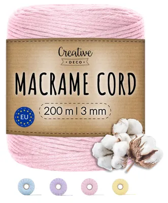 Obrázok produktu pre Creative Deco 200 m šnúra na makramé 3 mm pastelová ružová | bavlneno-polyesterová šnúra | pevná šnúra na cievke | ideálna na dekorácie, umelecké práce, ručné práce, balenie darčekov