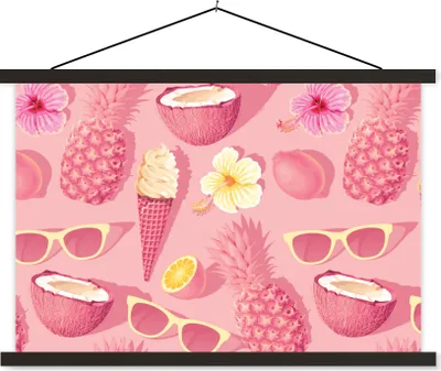Produktbild von MuchoWow® Textilposter Sommer - Muster - Rosa 120x80 cm mit schwarzem Rahmen - Wanddeko