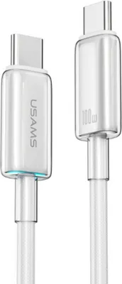Produktbild von Usams, USB-C-Kabel PD 3.0 100W 1,2 m mit LED-Ladeanzeige, Weiß