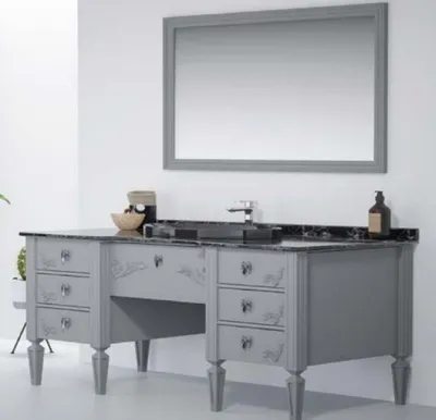 Image de Casa Padrino Ensemble de salle de bain de luxe baroque Gris / Noir - 1 lavabo & 1 lavabo ovale en céramique & 1 miroir mural LED - Meubles de salle de bain de style baroque - Meubles baroques - Ameublement baroque