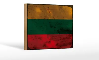 Produktbild von Holzschild Flagge Litauen 18x12 cm Flag of Lithuania Rost Dekoration