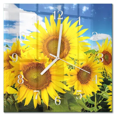 Produktbild von Tulup Glasuhr Wanduhr Küchenuhr Echt-Glas 30x30 cm Modern Dekorativ Geräuschlos Weiße Zeiger - Sonnenblumen