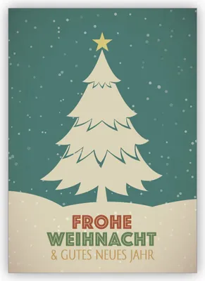 Produktbild von 4x Edle Retro Weihnachtskarte mit Weihnachtsbaum: Frohe Weihnacht & gutes neues Jahr