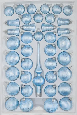 Produktbild von 39 tlg. Glas-Weihnachtskugeln Set in Ice Blau Silber Regen
