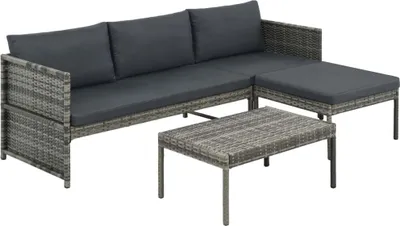 Produktbild von The Living Store 3-tlg. Garten-Lounge-Set mit Auflagen Poly Rattan Grau