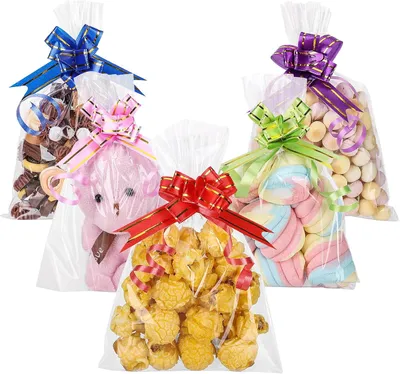 Immagine prodotto di Sacchetti di cellophane trasparenti con 50 nastri per confezioni regalo - confezione da 50