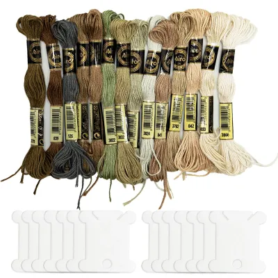 Stickgarn-Set, 14 Stränge, braun, 8 m pro Strang, 28-teilig, Polyester