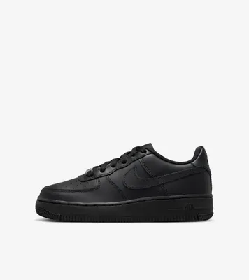 A black Nike Air Force 1 shoe is shown against a white background.