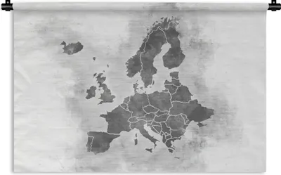 Produktbild von MuchoWow® Wandteppich Wandbehang Karte von Europa - schwarz und weiß 90x60 cm Tapisserie Dekoration Wandtuch - Wandskulpturen - Bildteppich