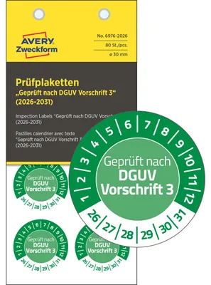 Immagine prodotto di Avery Zweckform Prüfplak Gepr DGUV 26-31 Vinyl O30 (6976-2026)