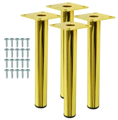 Produktbild von Stahl Möbelbeine rund 19,6 cm, Set mit Schrauben, gold, 4 Stück