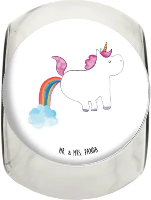 Produktbild von Mr. & Mrs. Panda Kaffeedose Einhorn Pupsen L 870ml - Weiß - Geschenk, glasbehälter, Spaß, Süßigkeiten Glas, Lustig, Bonboniere, Regenbogen, Unicorn, Teedose, Glitzer