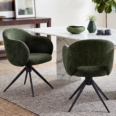 Produktbild von Duhome 2er Set Esszimmerstühle 180° Drehbarer Armlehnenstuhl aus Chenille mit hohler Rückenlehne, automatischer Rückstellfunktion Grün
