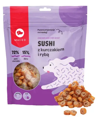Produktbild von Maced Sushi Mit Hähnchen Und Fisch Weiche Trainingsleckerei Für Hunde 500g