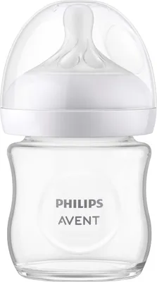 A clear, studio shot of a baby bottle.