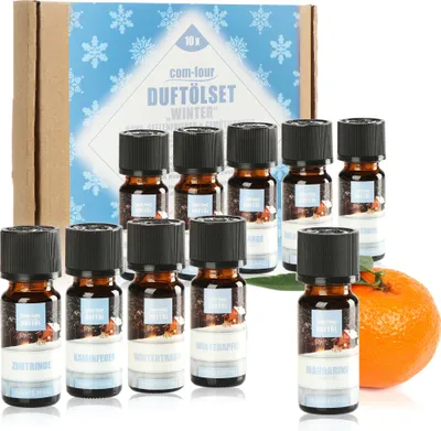 Produktbild von com-four® 10x duftende Öle im Set - Raumduft Winterstimmung - Duftöl für Aroma-Diffusoren, Lufterfrischer, Wasser-Verdampfer, Luft-Befeuchter