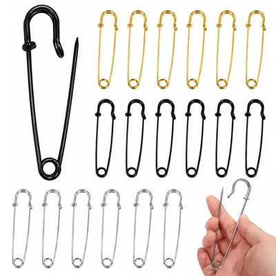 Große Sicherheitsnadeln 10 cm, 18 Stück, 3 Farben, Gold/Schwarz/Silber