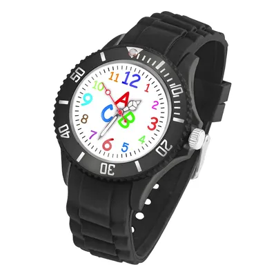 Produktbild von Bunte Silikonuhr Kinder Armbanduhr Schüler Schulanfang Lernuhr Zahlen Uhr - Schwarz