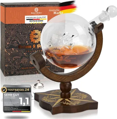 Zdjęcie produktu dla Kompas Karaf Whisky Karaf 850ml z prawdziwego drewna z kartką okolicznościową Akcesoria do whisky Prezenty dla mężczyzn Zestaw upominkowy Whisky Karaf Globe Alkohol Whisky Karaf