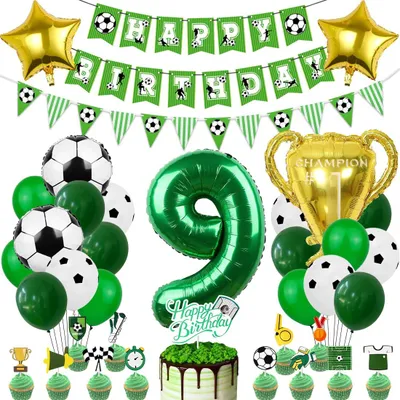 Fußball-Geburtstagsdeko-Set mit 47 Teilen, grün, 9. Geburtstag