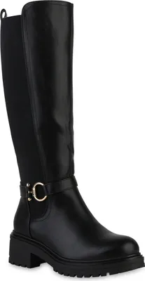 Produktbild von VAN HILL Damen Gefütterte Bikerstiefel Stiefel Profil-Sohle Plateau-Schuhe 841442, Farbe: Schwarz, Größe: 38